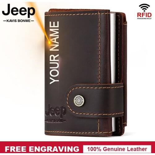 Free Name Crazy Horse Leather Card Holder Wallets Men Rfid Blocking Magic Bifold Card Case Slim Mini Coin Purse Wallet Small