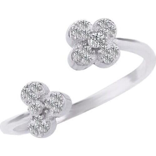 12Pcs/lot Fashion Silver Four Leaf Clover Ring Cute Crystal Lucky Clover Rings for Women and Girls