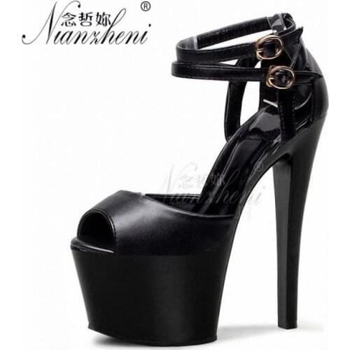 Fashion star 17cm womens high heels Ankle Strap platform package with womens shoes 7 inch heel buckle Peep Toe Sandals