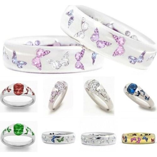 Fashion Women Jewelry Wedding Gift Size 5-11 White Band Butterfly Ring