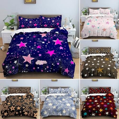 Sparkling Stars Pattern Duvet Cover Multi-size Bedding Set Soft Quilt Cover Pillowcase Double Single 2/3 PCS Bed Set