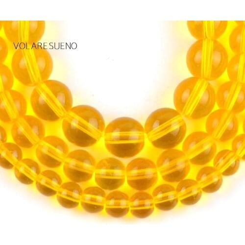 Natural Smooth Yellow Glass Round Loose Beads For Jewelry Making 4-12mm Spacer Beads Fit Diy Womens Bracelets Necklace 15