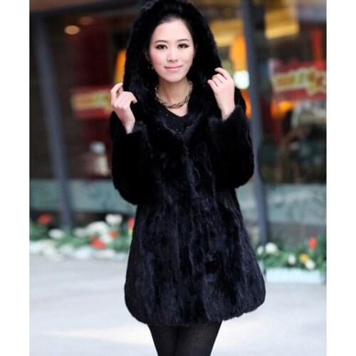 2019 New Arrival Womens Mink Fur Coat With Hoodie Long Style Full Sleeve Windbreak Real Fur Winter Coat Female