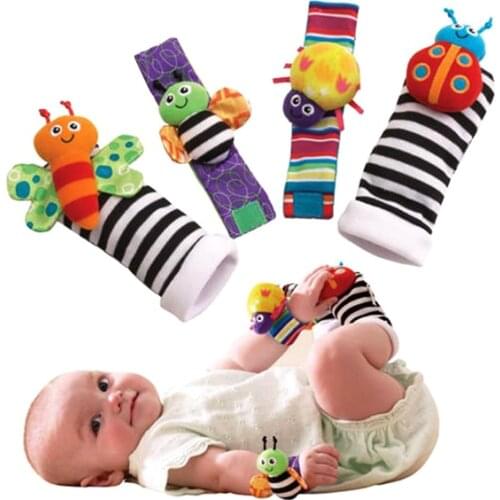 0-2T Baby 1 Set Plush Toy Wrist Rattle Colorful Bee with Foot Socks Cute for Baby Gift