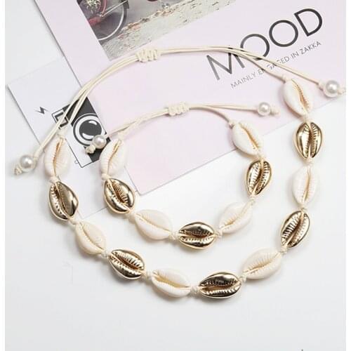 Shell Necklace&Bracelet Bohemia Nature Gold Seashell Cowrie Charm Necklaces For Women Choker Rope Chain Bracelets Summer Jewelry