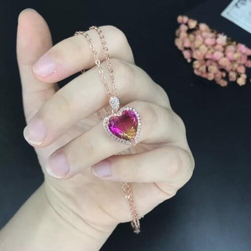 Luxury Romantic Heart Pendant Necklace With Fashion Gradient Colour Zircon Rose Golden Jewelry For Women Wedding Dainty Choker