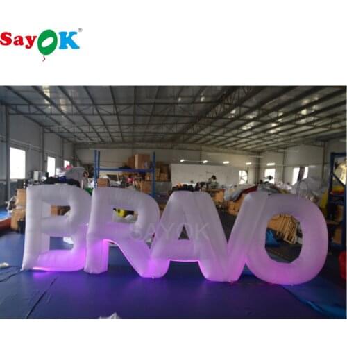 Sayok 1.2M High Outdoor Giant Inflatable BRAVO Letter Inflatable Letter with 17 Color LED Changing Lights for Party Decoration