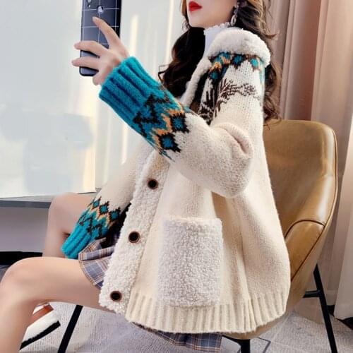 Mid-length sweater cardigan sweater women spring and autumn 2021 new loose lazy net red super fire knitted jacket