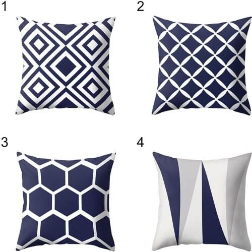 Navy Blue Geometric Pattern Pillow Case Cushion Cover Office Home Sofa Bed Decor Pillow Cover Hotel Home Decorative Pillowcase