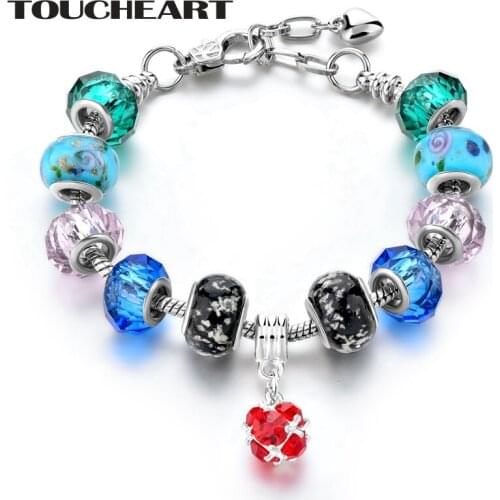 TOUCHEART New Design Colorful Charm Bracelets with Glass Beads and Crystal Pendant Luxury Brand Jewelry DIY Bracelets SBR170116