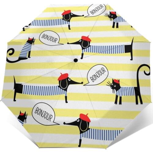 Wind Resistant Folding Automatic Umbrella Women Auto Dogs Cats Stripes Windproof Umbrellas Rain For Men Parasol