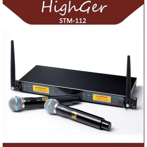 Higher Vendita calda! UHF Microfono Senza Fili Sistema Dinamico di 2 Canali 2 Palmare Karaoke Microfono Cardioide Professionale