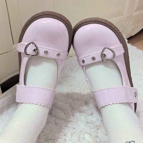 Platform Lolita Shoes Running Shoes Flats Mid Heel 3.5cm Pu Kawaii Anime Cosplay Japanese Sweet Heart Pu Female Pink Black Brown