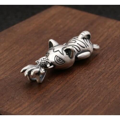 Emith Fla 925 Sterling Silver Necklace Pendants for Women And Men Fashion Jewelry Ethnic Vintage Cat Eat Fish Pendants Punk Rock