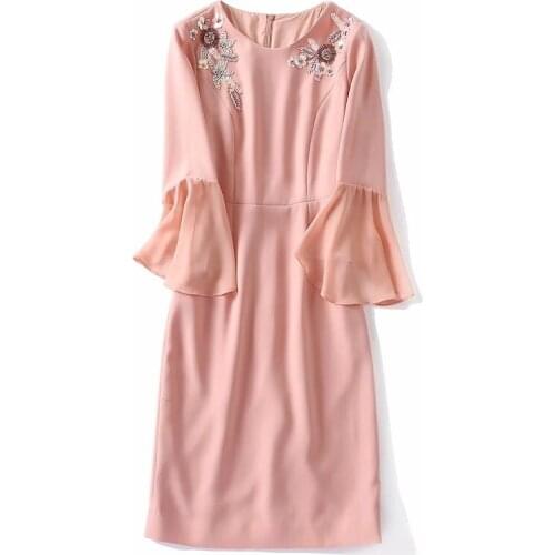 Sweet Pink Black Party Bodycon Dress 2021 Autumn Fashion Women Diamond Beading Deco Flare Sleeve Slim Fitted Dress Vestidos Robe