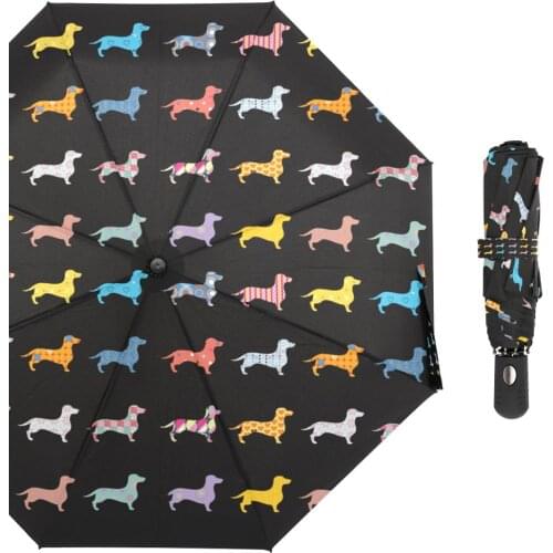 Cartoon Dog Umbrellas Fully Automatic Dachshund Umbrella for Children Three Folding Umbrella Women guarda chuva