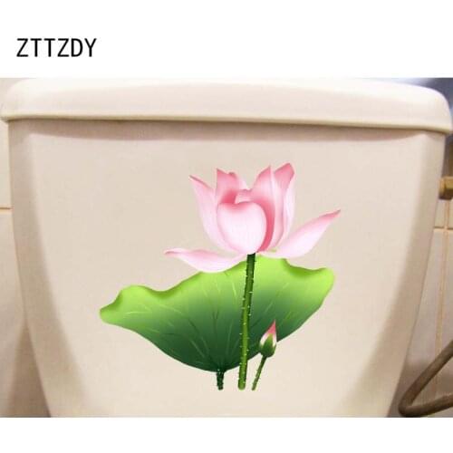 ZTTZDY 23.3*22.6CM Hand Painted Lotus Fresh Home Room Wall Sticker Bathroom Toilet Decor Deccal T2-0410
