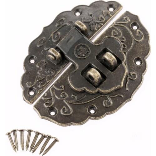 1Pc 56*44mm Antique Brass Box Latch Padlock Hasps Decorative Jewelry Box Hasp Lock Latch with Screws Retro Furniture Hardware
