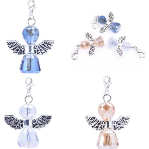 10Pcs Vintage Crystal Spacers Beads Guardian Angel Wing Clip On Charms Pendant For Female Necklaces Bracelet Best Gift Jewelry