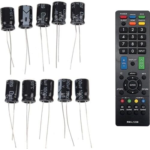 10 x 1000UF 10V 105C Radial Electrolytic Capacitor 8X11mm with ​Remote Control for LCD LED TV HD Plasma RM-L1238