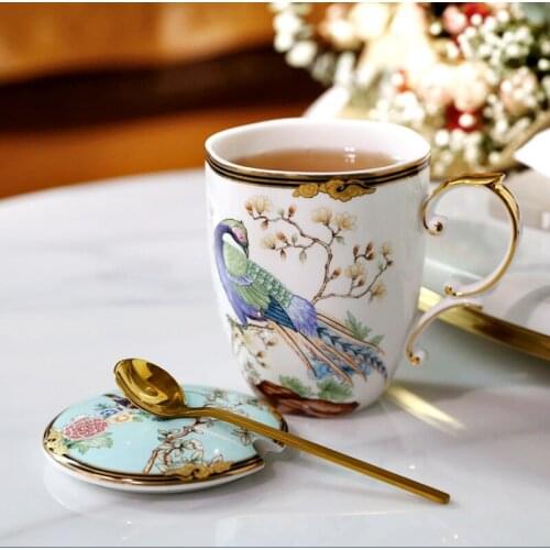 400ml Ceramic Mug with Lid Spoon Creative Coffee Cup Personality Cup Water Cup Home Chinese Living Room Decoration Accessories