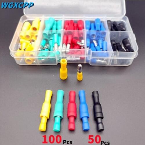 50/100pcs,bullet type Insulated Electrical Connector,Female and Male wire connector,cold press pluggable,brass,car accessories
