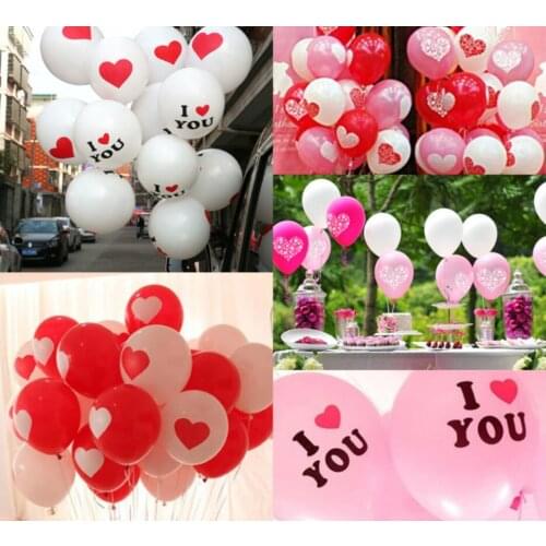 50pcs/lot red white pink Heart Balloons For Couples Printed 12 Inch Romantic Decorate Baloon Decoracion De Cumpleanos