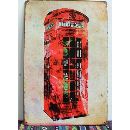 50pcs/lot Metal Sign shabby chic Hand Made A telephone booth Vintage Enameled Metal Wall Sign tin sign Plaque 20x30cm F-18