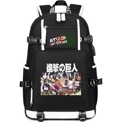 Attack on Titan Large School Bags Anime Bookbag Women Travel Backpack USB Charging Laptop Bagpack Oxford Boys School Back Pack