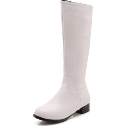 Big Size 11 12 13 14 15 16 Round-headed, thick-heeled, zipper-inside, short-plush, medium-length, low-heeled fashion boots