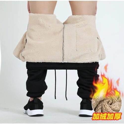 Brand Winter Mens Pants Plus Cashmere Velvet Casual Jogger Warm Fur Sweatpants Fleece Thicken Elastic Waist Trousers Track Pants