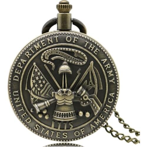 Steampunk Bronze Vintage The USA Department Of The Army Quartz Pocket Watch Men Women with Necklace Gift P949