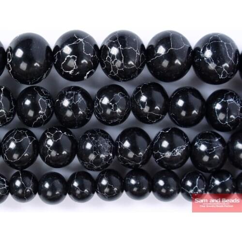 Wholesale Natural Stone Black Turquoises Howlite Beads For Bracelet Necklace Making Strand 16" Pick Size 4 6 8 10 12 mm BTB9