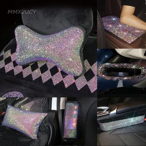 Car Steering Wheel Cover Bling Tissue Box Sunvisor Storage Bag Headrest Waist Pillow Gear Shift Collar for Car Decor