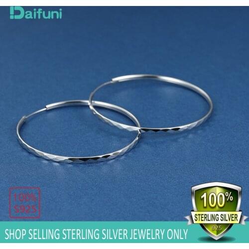Daifuni Big Hoop Earrings for Women Sterling Silver 925 Jewelry Female Fashion Woman Earrings 3/4/5CM Fine Personality Jewelry