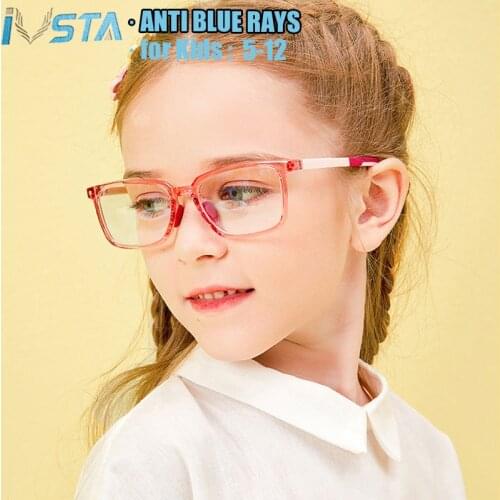 IVSTA Kids Glasses for Sight 5-12 Years with Strap Anti Blue Light Myopia Prescription Eyewear Computer Children Eyeglasses