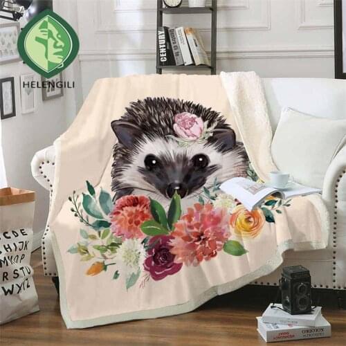 HELENGILI Hedgehog Sherpa Blanket Girly Floral Bedspread Velvet Plush Soft Comfortable Home Camping Aircraft Blanket