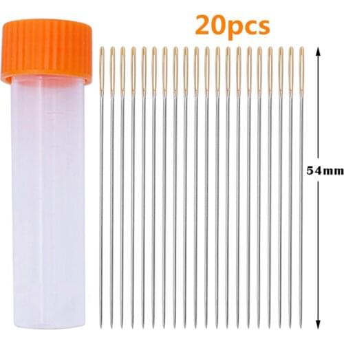 MIUSIE 20pcs Leather Crafts Sewing Big Eye Needle Round Head Blunt Pint Embroidery Tapestry Gold Tail Home Wool DIY Needles
