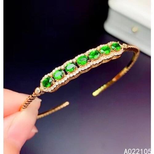 KJJEAXCMY fine jewelry 925 sterling silver inlaid natural diopside women simple noble exquisite gem open hand bracelet support d