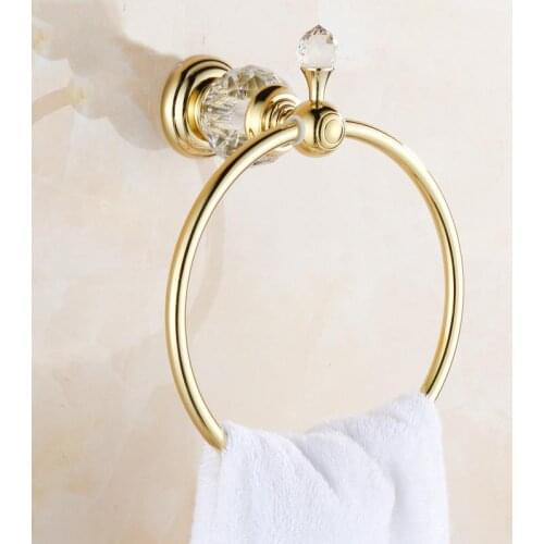 Towel Rings Luxury Crystal Brass Gold Towel Ring Towel Holder Bath Towel Bar Bathroom Accessories Home Decoration Useful