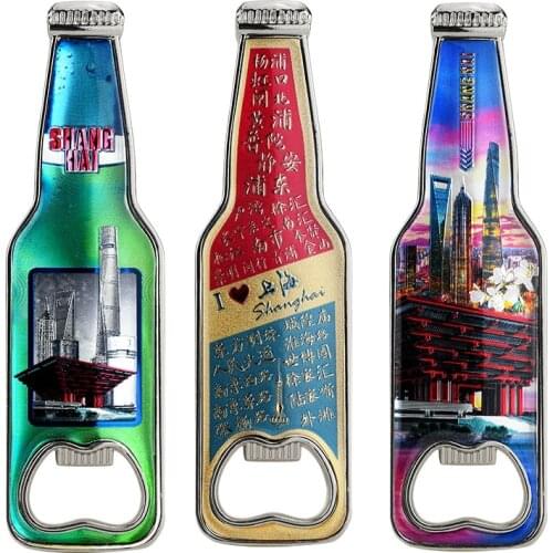Creative Beer Opener Refrigerator Stickers Fridge Magnet Tourism Souvenirs Metal Magnetic Stickers Shanghai Theme Bottle Opener