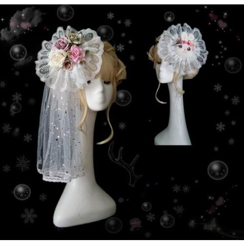 Sweet lolita side clip head veil headwear bowknot collection kawaii girl hair accessories gothic lolita hairpin loli cosplay