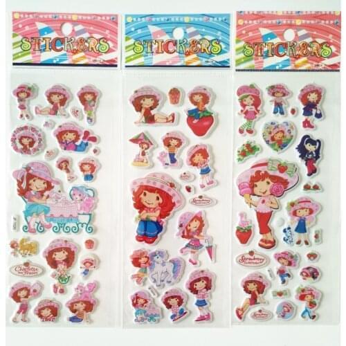 60pcs Strawberry Shortcake Sticker Girl for Laptop Notebook Scrapbook Foam DIY Kawaii Kids Diary Decoration Bubble Toys