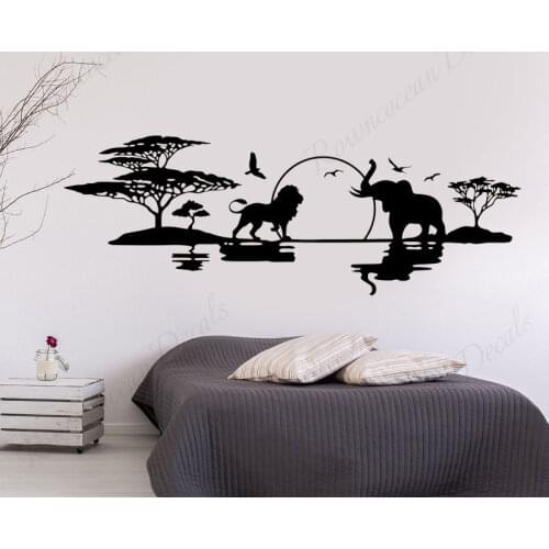 Africa Safari Wild Animals Lion Elephant Wall Sticker Vinyl Interior Home Decor Room Nursery Art Palm Tree Decals Wallpaper 4443