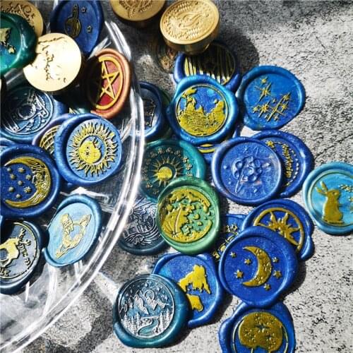 New Sealing wax Stamps Planet map Paper plane world map galaxy star moon sun Retro Wax Stamp head Decorative Greeting Invitation