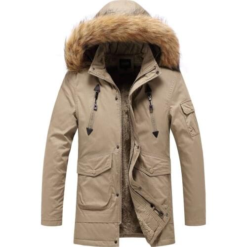 Autumn Winter Parkas Jacket Men Hooded Fur Collar Windbreaker Men Coats Casual Cotton Mid-long Wool Liner Warm Outerwear L-3XL