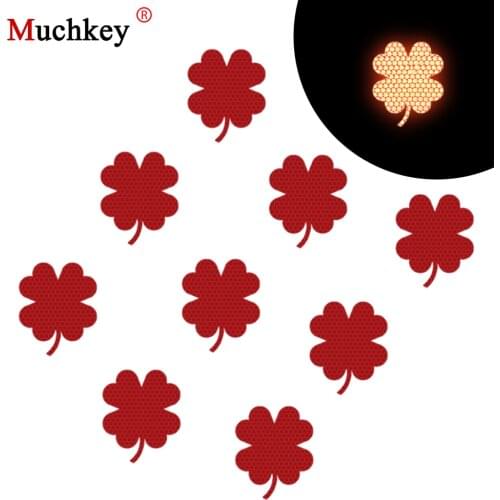 10Pcs Four-leaf clover shape Reflective Strips Car Self Adhesive Reflector Stickers Motorcycle Bicycle Funny Decoration Decals