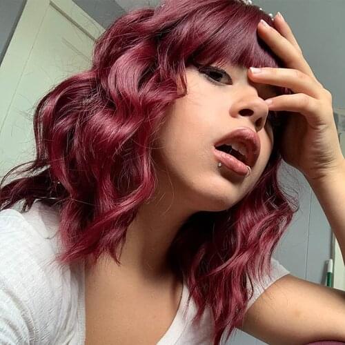 Synthetic Wigs Natural Curly Short Bob Wig With Bangs For Women Blue mix Black Color Heat Resistant Cosplay Lolita Womens Wig