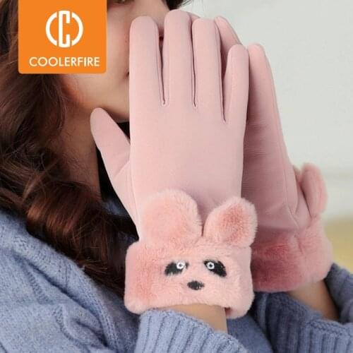 Womens Gloves Autumn Winter Cute Furry Warm Mitts Full Finger Mittens Women Outdoor Sport Female Gloves Screen ST081