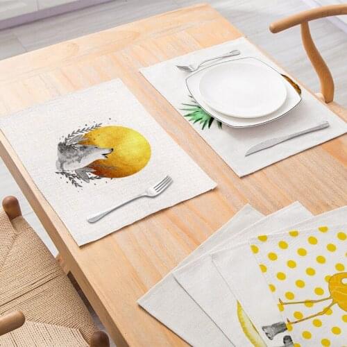 Polyester Linen Tableware Mat Yellow Lemon Placemat For Kitchen Dining Table Modern Pad Coaster Waterproof Home Decor 30*40cm/pc